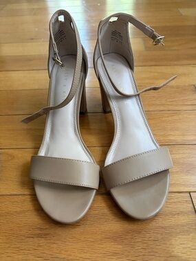 Kelly & Katie Leather Nude Ankle-Strap Block Heels